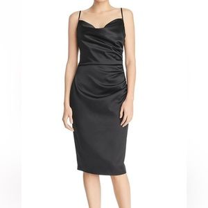 NWT Laundry by Shelli Segal black satin cowl neck dress